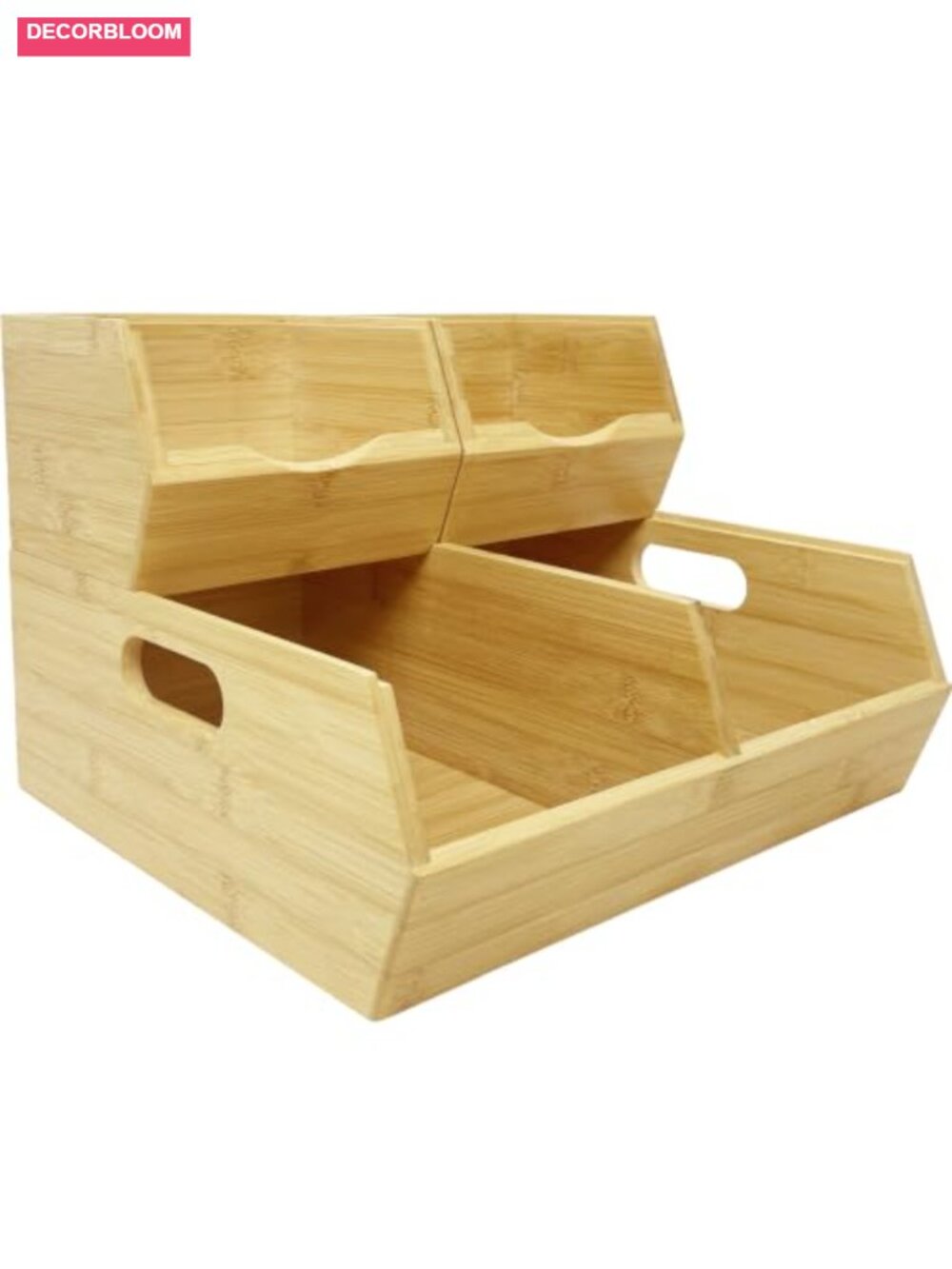 Bamboo Stackable Pantry Storage Bins with Handles, Set of 3